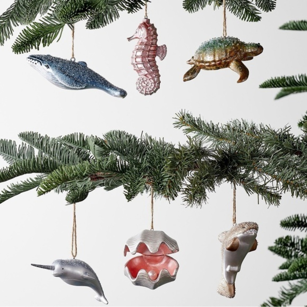 Pottery Barn Kids Under the Sea Shatterproof Mercury Ornament Set Silver